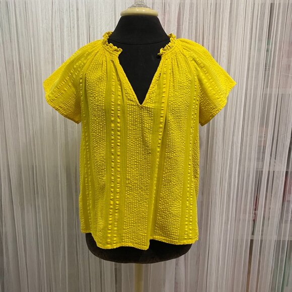 J.Crew Womens Flutter Sleeve V Neck Top In Cotton Dobby Yellow Size Medium - Picture 1 of 12